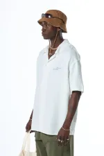 Chemise oversize délavée à manches courtes imprimée au dos, sans poches, écru