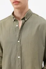 Chemise basique oversize en coton et lin kaki