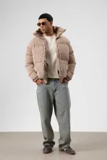 Doudoune oversize en velours beige