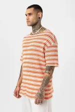 T-shirt rayé oversize en maille orange