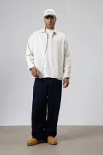 Dokulu Oversize Gömlek Ceket Ekru