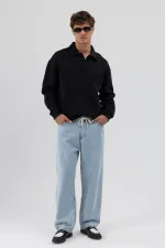 Basic Polo Yaka Sweatshirt Siyah