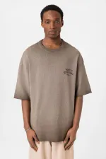 Yıkamalı Oversize Triko Tişört Kahve