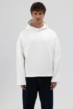 Basic Oversize Seamless Hooded Sweatshirt, Ecru