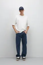 Dikiş Detaylı Relaxed Fit Jean Mavi