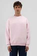 Sweat-shirt rose basique à col rond et coupe oversize