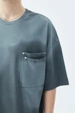 Washed Oversize T-Shirt with Pocket Detail, Dark Gray