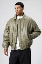 Veste oversize basique en similicuir kaki