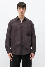 Chemise oversize rayée en modal, marron foncé