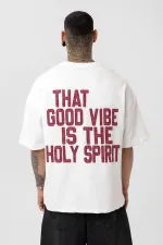 Yıkamalı Arka Baskılı Oversize Tişört Ekru