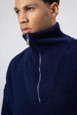 Yarım Fermuarlı Triko Kazak Lacivert