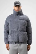 Oversize Kadife Şişme Mont Füme