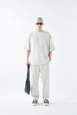 Oversize Basıc Triko Eşofman Takım Kemik