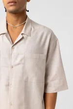 Double Pocket Oversize Linen Shirt, Beige