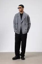 Veste courte oversize croisée en cachemire gris