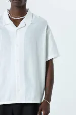 Nakış Detaylı Oversize Keten Gömlek Ekru