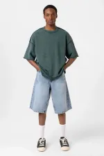 Yıkamalı Oversize Tişört Nefti