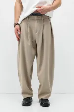 Barrel Fit Tailored Pantolon Bej