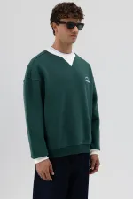 Oversize Bisiklet Yaka Baskılı Sweatshirt Nefti