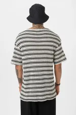 Striped Oversize Knit T-Shirt Black