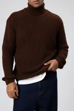 Oversize Triko Boğazlı Kazak Kahve