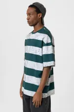 T-shirt oversize rayé délavé menthe - blanc