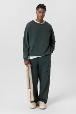 Premıum Yıkamalı Yırtık Detaylı Oversize Eşofman Takım Yeşil