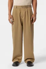 Baggy Fit Pileli Kumaş Pantolon Haki