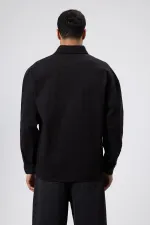 Oversize Gabardin Gömlek Ceket Siyah