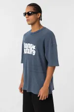 T-shirt oversize en maille délavée indigo