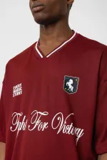 Baskılı Oversize Forma Tişört Bordo