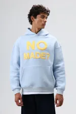 Sweat à capuche imprimé oversize bleu ciel