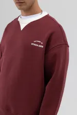 Sweat-shirt oversize à col rond imprimé bordeaux