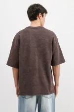 Numara Baskılı Oversize Tişört Kahve