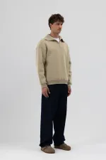 Sweat-shirt basique à fermeture éclair et col montant kaki