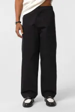 Yıkamalı Gabardin Baggy Pantolon Siyah