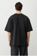 Kısa Kollu Yıkamalı Oversize Tişört Siyah
