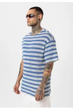 T-shirt rayé oversize en maille (bleu marine)