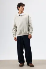 Sweat-shirt oversize à col zippé, beige