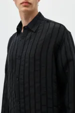 Çizgili Oversize Gömlek Siyah