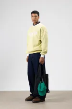 Oversize Bisiklet Yaka Baskılı Sweatshirt Sarı