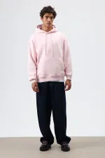 Basic Oversize Yıkamalı Hoodie Pembe