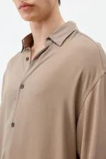 Lightly Textured Oversize Shirt, Mink