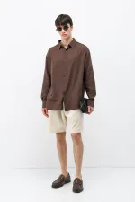 Uzun Kollu Basic Oversize Gömlek Kahve