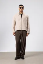 Veste oversize zippée en cachemire beige