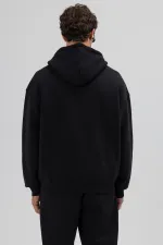 Basic Fermuarlı Oversize Kapüşonlu Sweatshirt Siyah