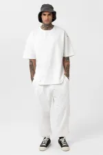 Paça Lastikli Basic Oversize Eşofman Takımı Ekru