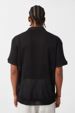 Polo Yaka Triko Oversize Tişört Siyah