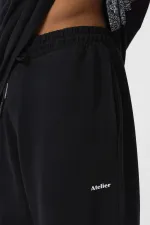 Etnik Desenli Oversize Eşofman Takım Siyah