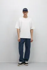 Dikiş Detaylı Relaxed Fit Jean Mavi